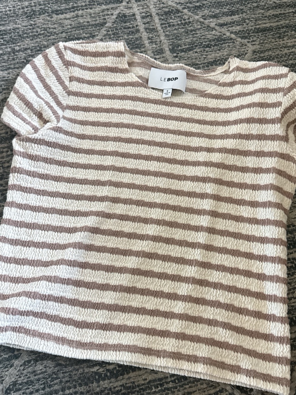 Striped Short-Sleeve Top — Cream & Light Brown